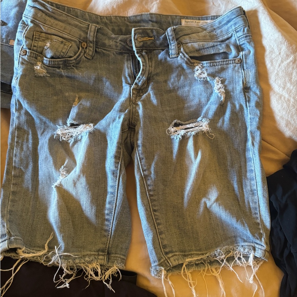 Distressed Light Blue Denim Shorts